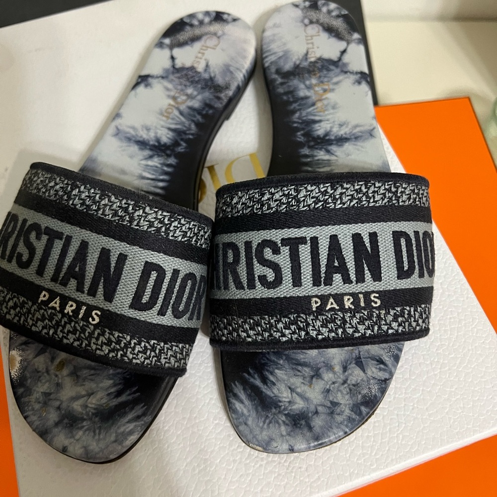 Dior Black and Gray Slide Sandals